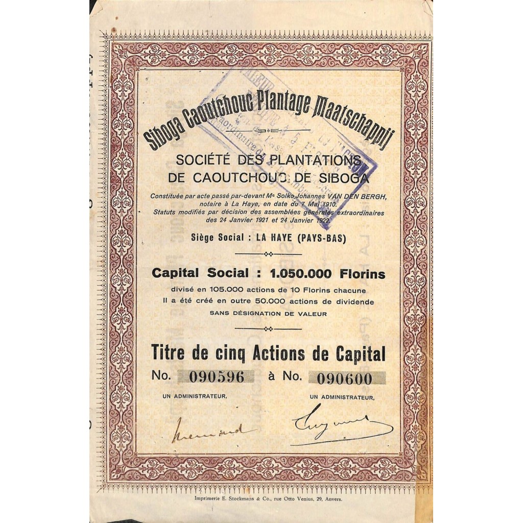 1922 - SIBOGA CAOUTCHOUC PLANTAGE MAATSCHAPPIJ