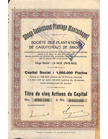 1922 - SIBOGA CAOUTCHOUC PLANTAGE MAATSCHAPPIJ