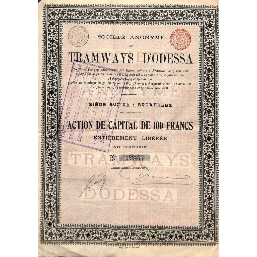 1908 - TRAMWAYS D'ODESSA SOC. ANON. DES