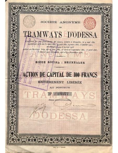 1908 - TRAMWAYS D'ODESSA SOC. ANON. DES