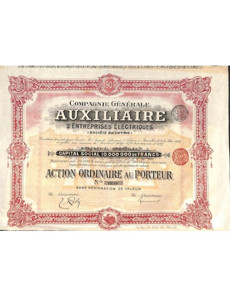 1909 - AUXILIAIRE D'ENTREPRISES ELECTRIQUES COMP. GEN.
