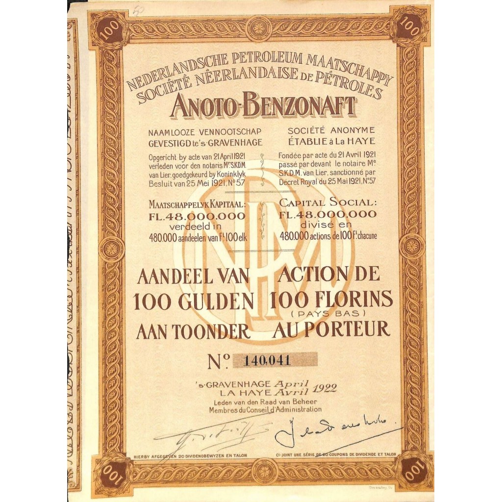 1922 - ANOTO-BENZONAFT SOC. NEERLANDAISE DE...