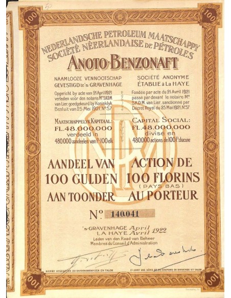 1922 - ANOTO-BENZONAFT SOC. NEERLANDAISE DE PETROLES