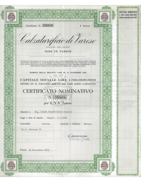 CALZATURIFICIO VARESE - UNA AZIONE VARESE 1973