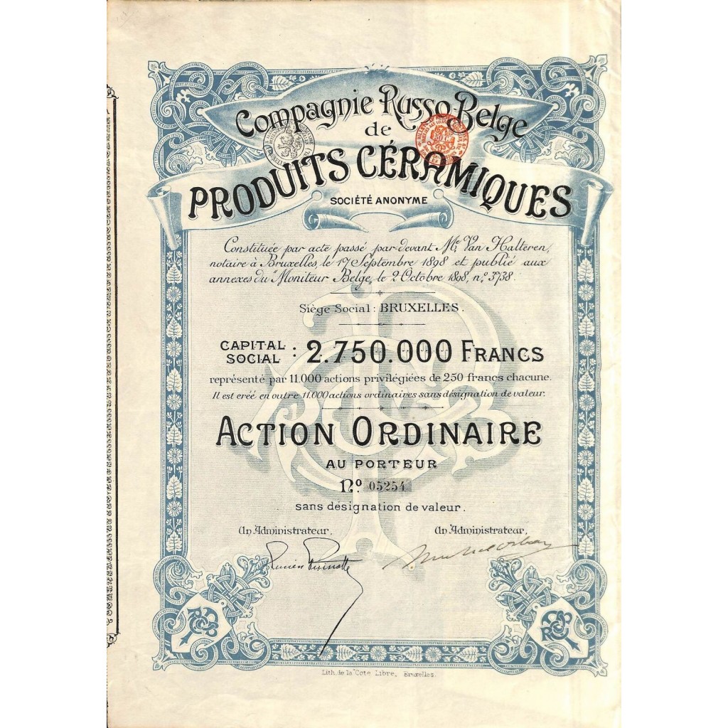 1898 - COMP. RUSSO-BELGE DE PRODUITS CERAMIQUES