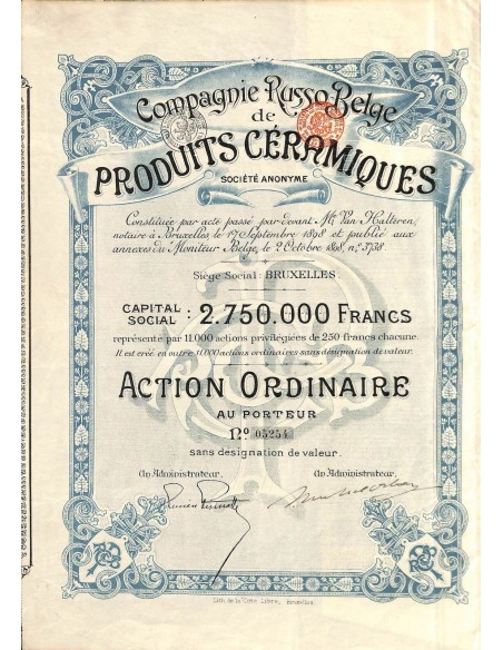 1898 - COMP. RUSSO-BELGE DE PRODUITS CERAMIQUES