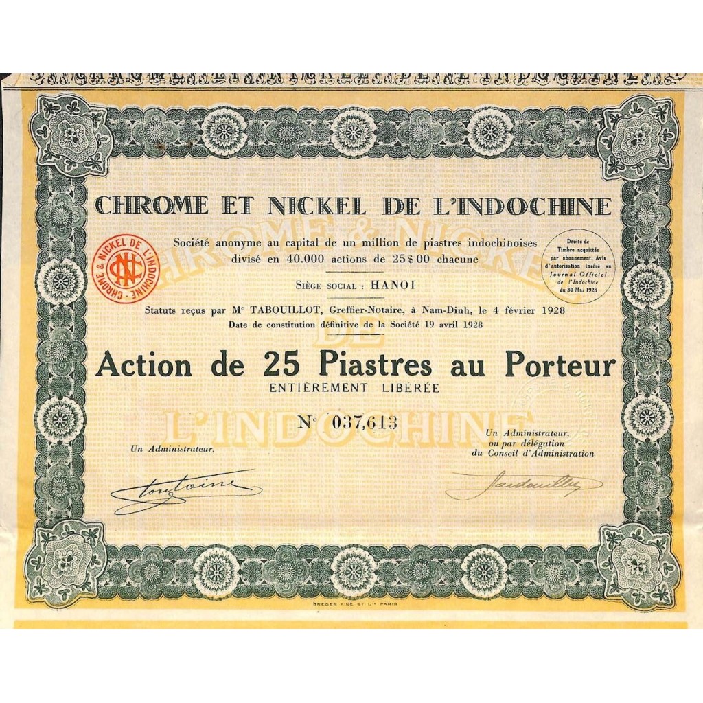 1928 - CHROME ET NICKEL DE L'INDOCHINE