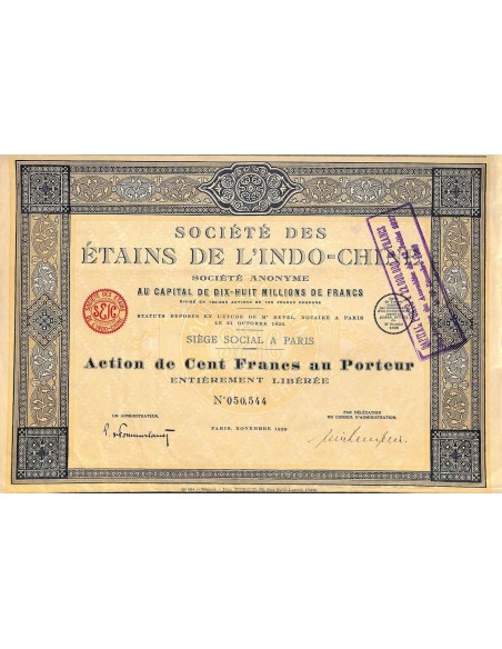 1926 - ETAINS DE L'INDO-CHINE SOC. DES