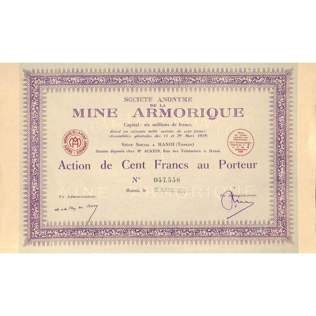1930 - MINE ARMORIQUE SOC. ANON. DE LA