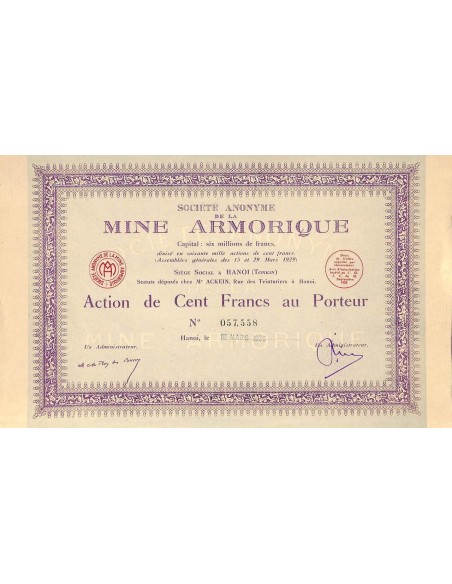 1930 - MINE ARMORIQUE SOC. ANON. DE LA