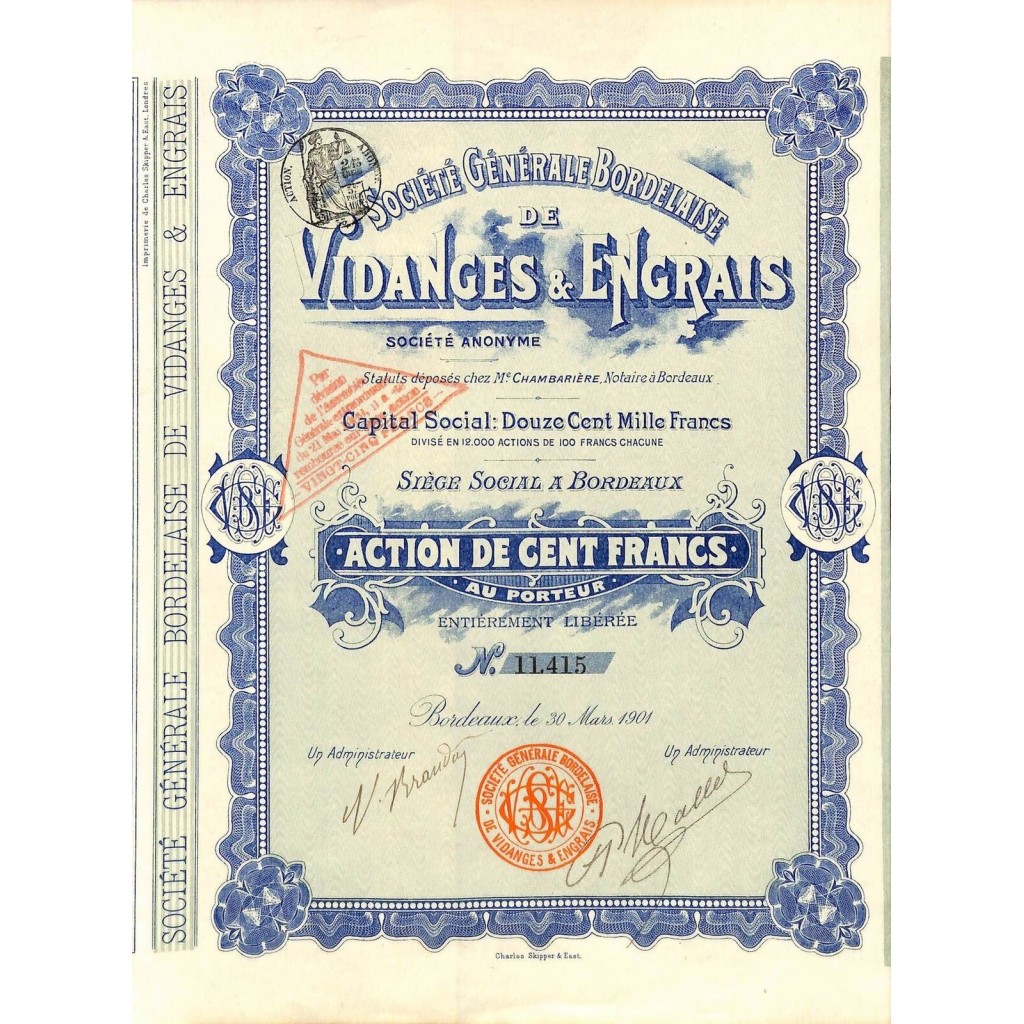 1901 - VIDANGES ET ENGRAIS SOC. GEN. BORDELAISE DE