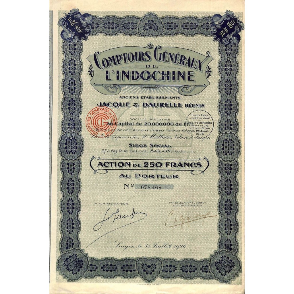1926 - COMPTOIRS GENERAUX DE L'INDOCHINE