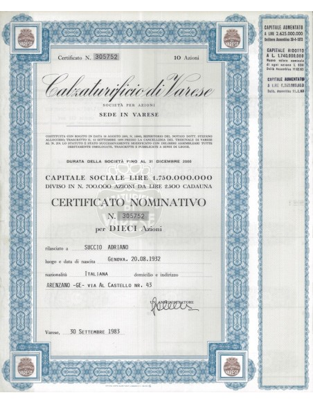 CALZATURIFICIO VARESE - 10 AZIONi VARESE 1973