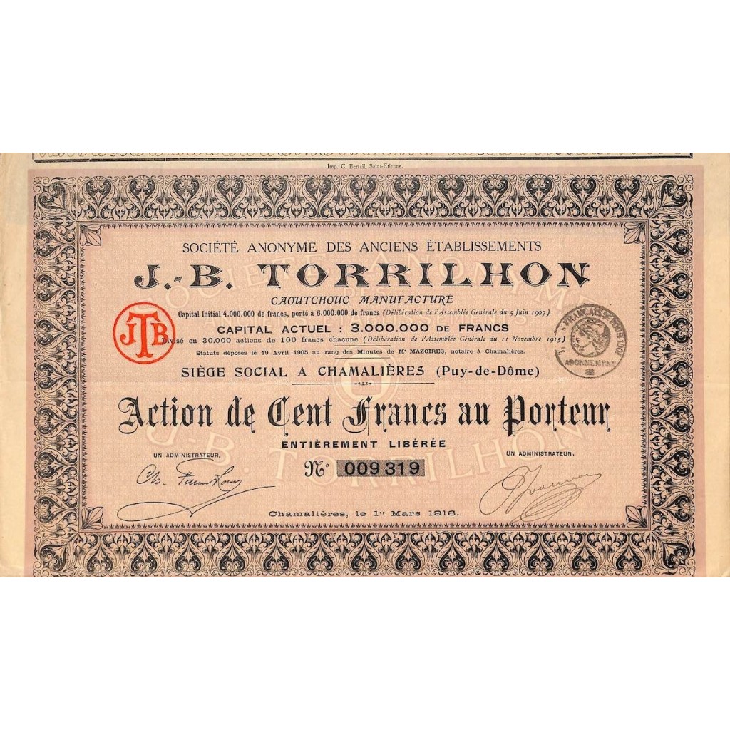 1916 - J. B. TORRILHON SOC. ANON. DES ANCIENS...
