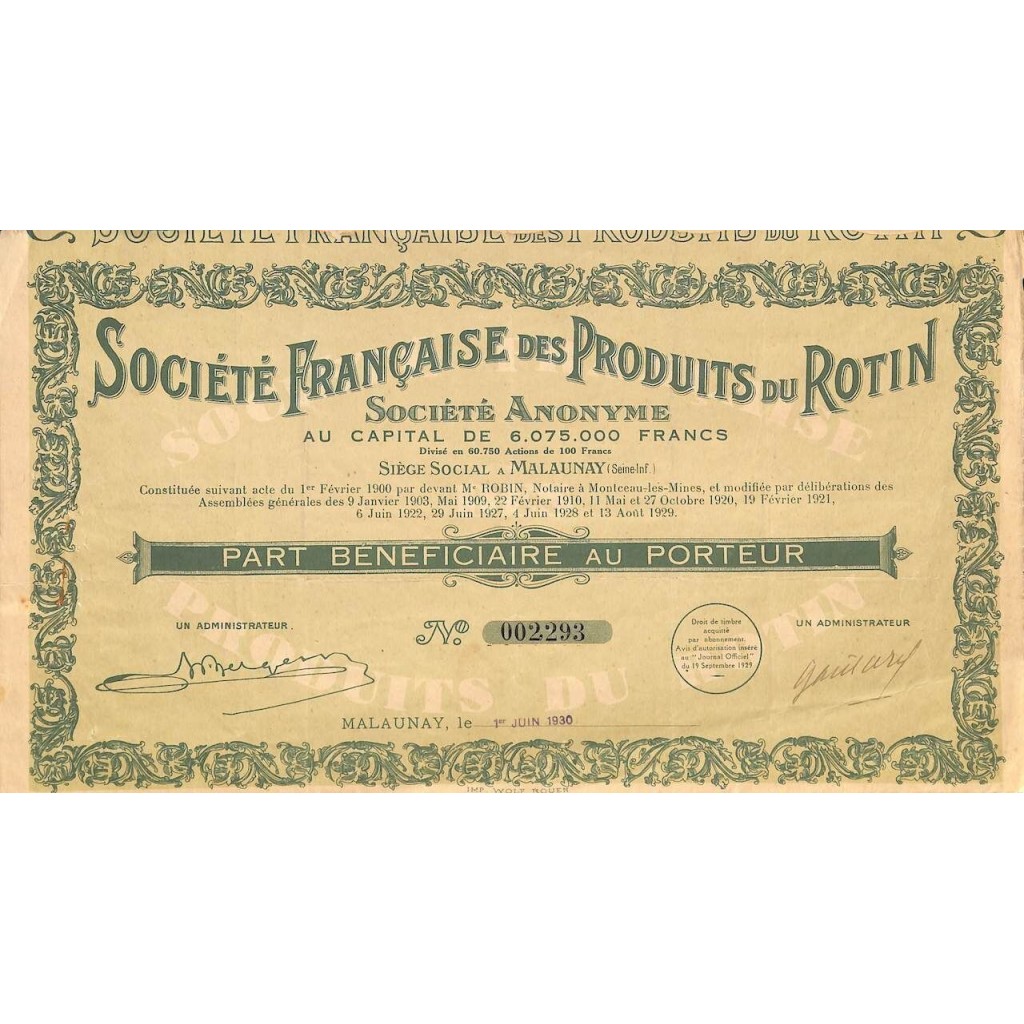 1930 - PRODUITS DU ROTIN SOC. FRANCAISE DES