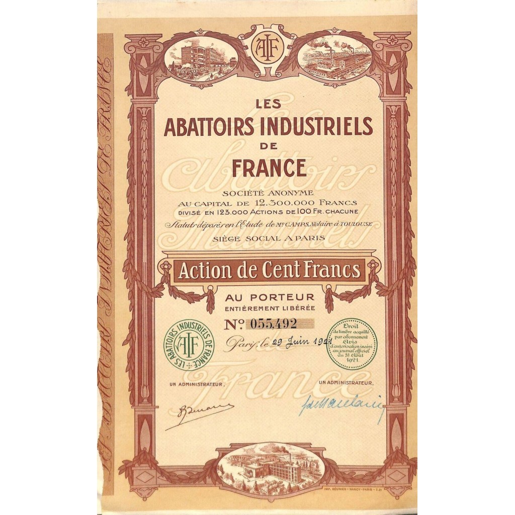 1921 - LES ABATTOIRS INDUSTRIELS DE FRANCE