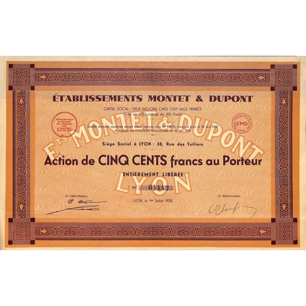 1933 - ETABLISSEMENTS MONTET ET DUPONT