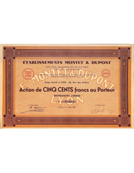 1933 - ETABLISSEMENTS MONTET ET DUPONT