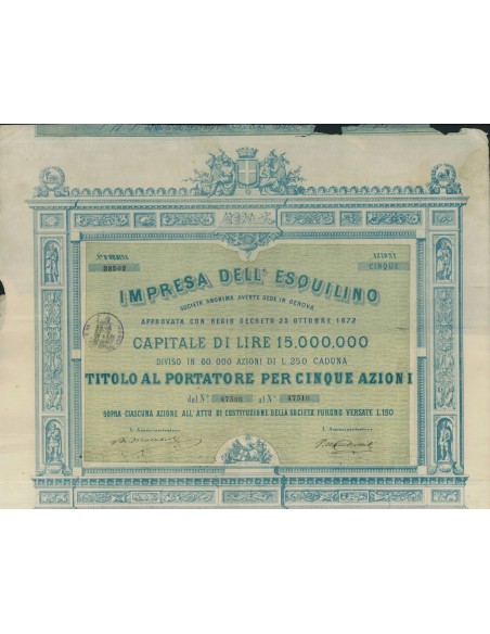 IMPRESA DELL'ESQUILINO SOC. ANONIMA IN GENOVA - 5 AZIONI