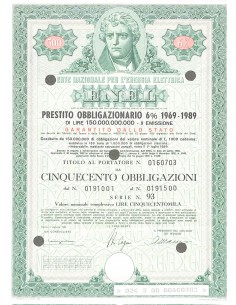 1969 - ENEL (GEORGE SIMON OHM) 500 OBBLIGAZIONI 6%...