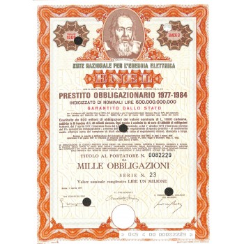 1977 - ENEL (GALILEO GALILEI) 1000 OBBLIGAZIONI 1977-1984 - ROMA
