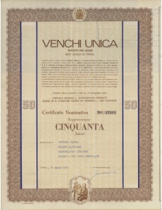 VENCHI UNICA SOC. PER AZIONI - 50 AZIONI TORINO 1975