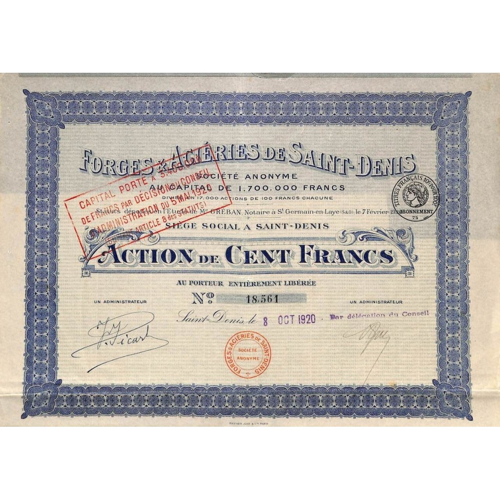 1920 - FORGES ET ACIERIES DE SAINT-DENIS