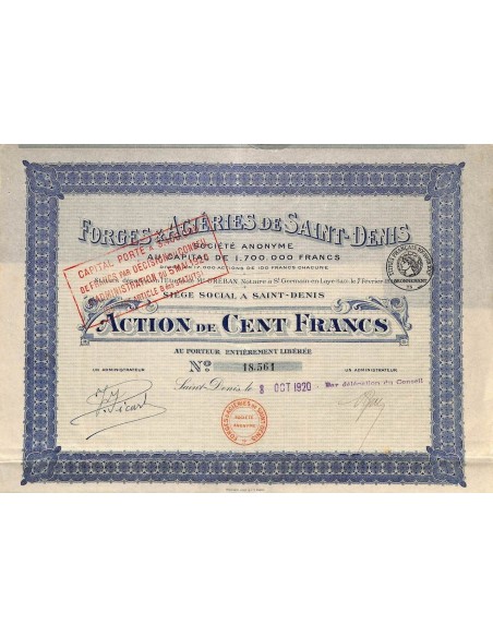 1920 - FORGES ET ACIERIES DE SAINT-DENIS