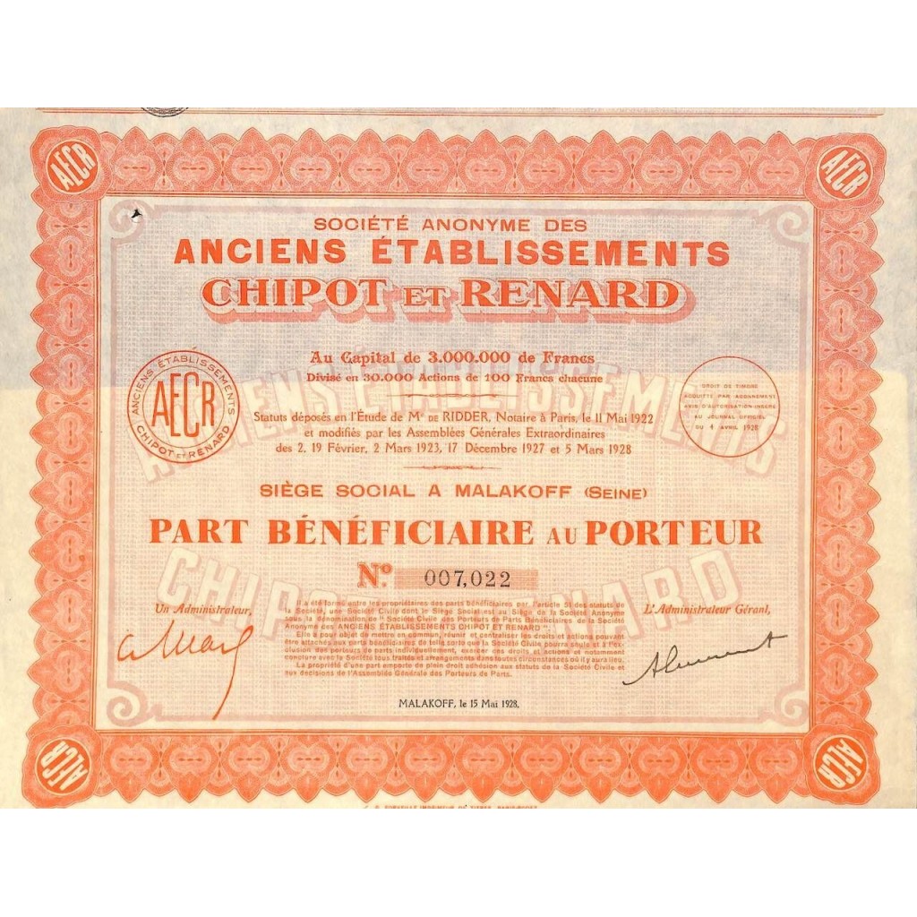 1928 - ANCIENS ETABLISSEMENTS CHIPOT ET RENARD