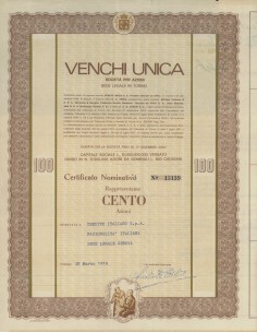 VENCHI UNICA SOC. PER AZIONI - 100 AZIONI TORINO 1975