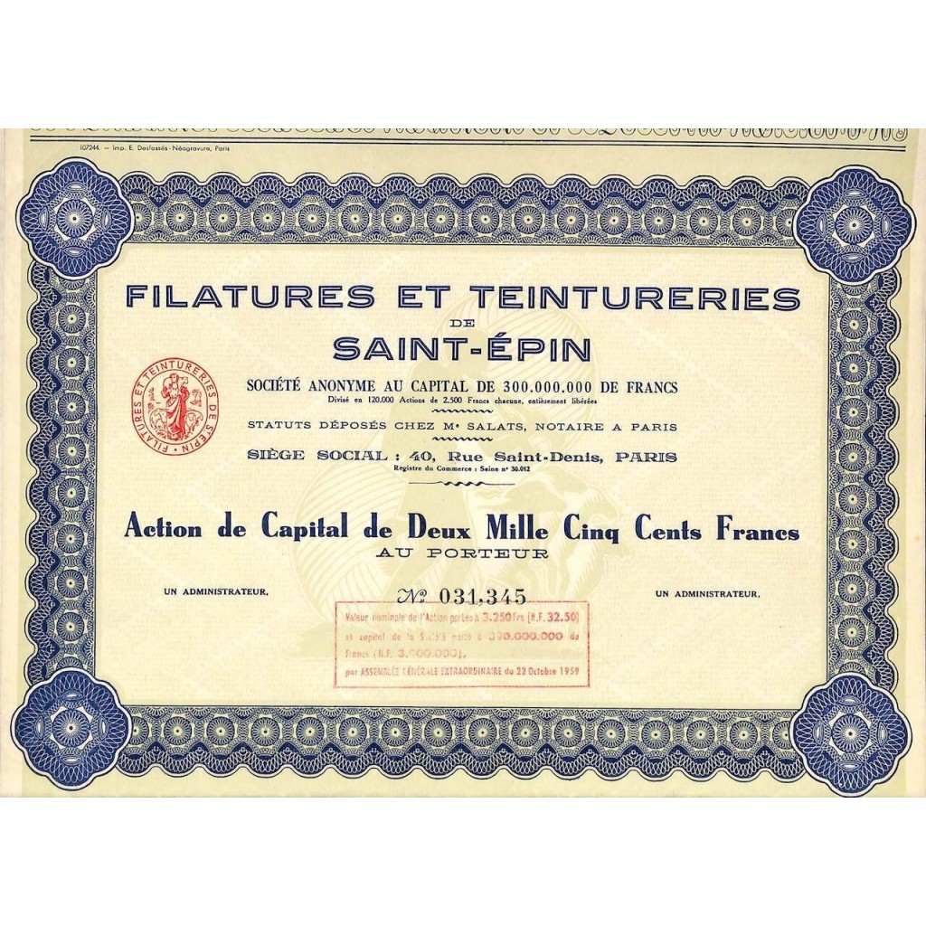 1959 - FILATURES ET TEINTURERIES DE SAINT-ÉPIN