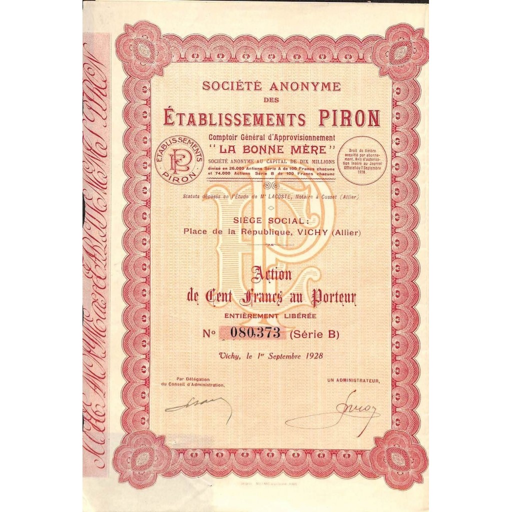 1928 - ETABLISSEMENTS PIRON SOC. ANON. DES