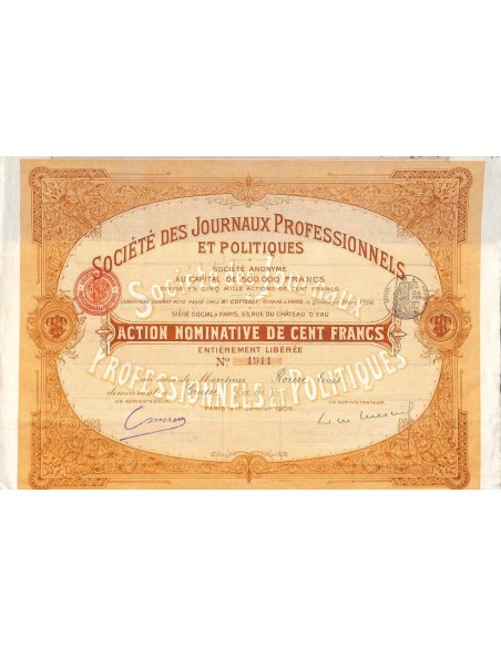 1909 - JOURNAUX PROFESSIONNELS ET POLITIQUES SOC. DES