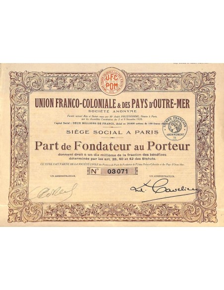 1926 - UNION FRANCO-COLONIALE ET DES PAYS D'OUTRE-MER