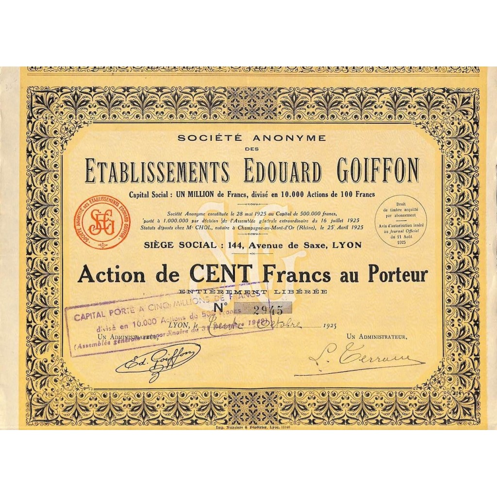 1925 - ETABLISSEMENTS EDOUARD GOIFFON