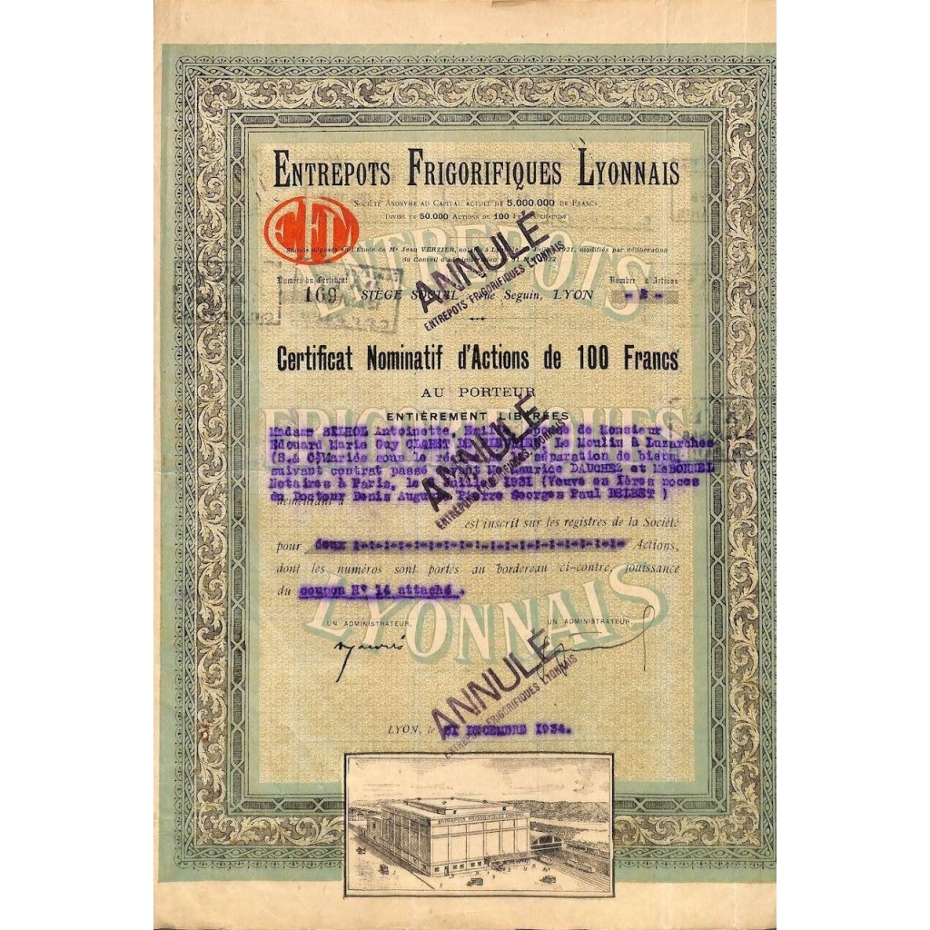 1934 - ENTREPOTS FRIGORIFIQUES LYONNAIS