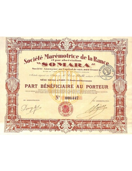 1929 - SOMARA - SOC. MAREMOTRICE DE LA RANCE