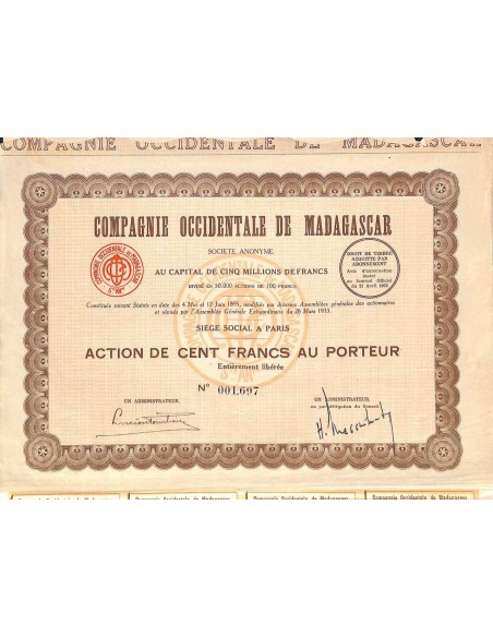 1933 - COMPAGNIE OCCIDENTALE DE MADAGASCAR
