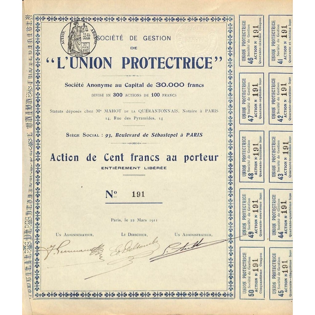 1911 - L'UNION PROTECTRICE SOC. DE GESTION DE
