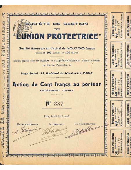 1913 - L'UNION PROTECTRICE SOC. DE GESTION DE