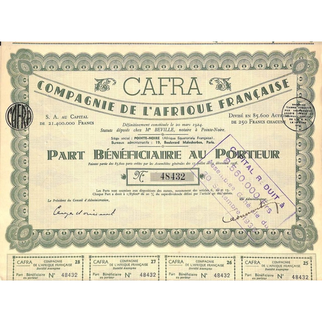 1936 - CAFRA - COMPAGNIE DE L'AFRIQUE FRANCAISE