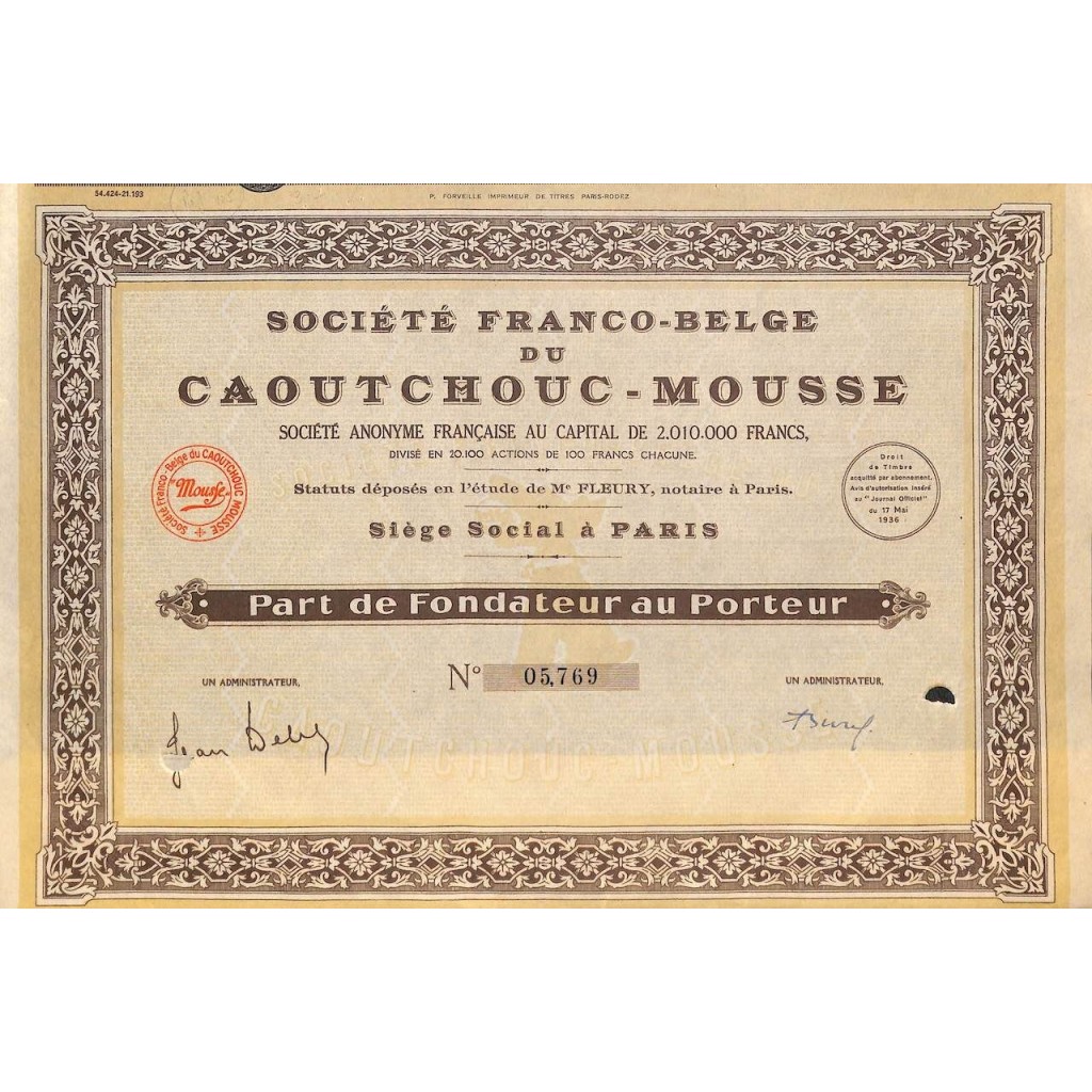 1936 - CAOUTCHOUC-MOUSSE SOC. FRANCO-BELGE DU