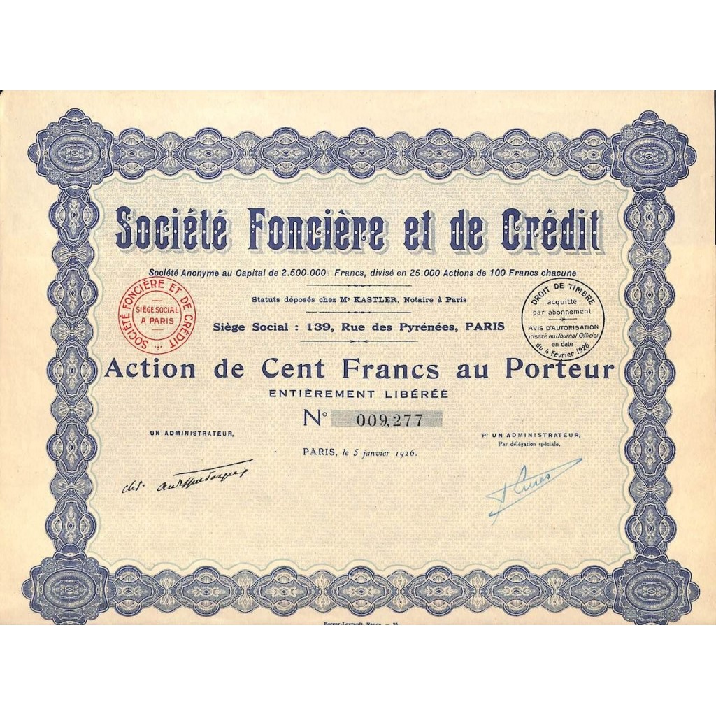 1926 - FONCIERE ET DE CREDIT SOC.
