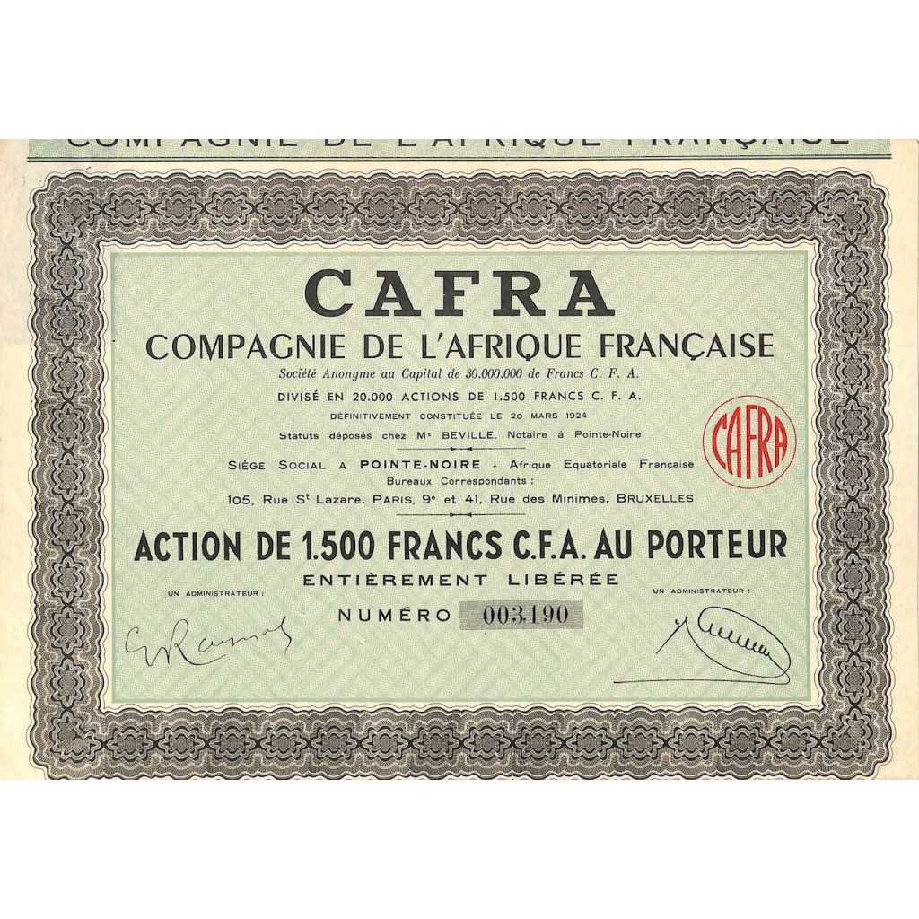1924 - CAFRA - COMPAGNIE DE L'AFRIQUE FRANCAISE