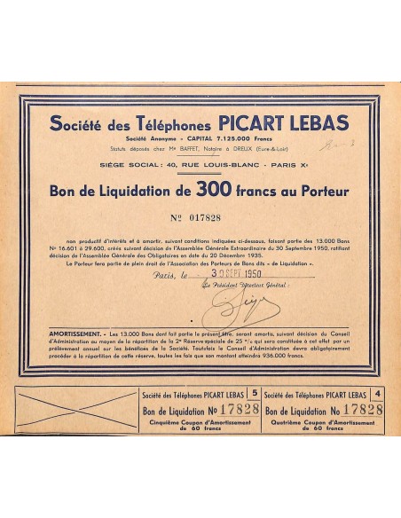 1950 - PICART LEBAS SOC. DES TELEPHONES
