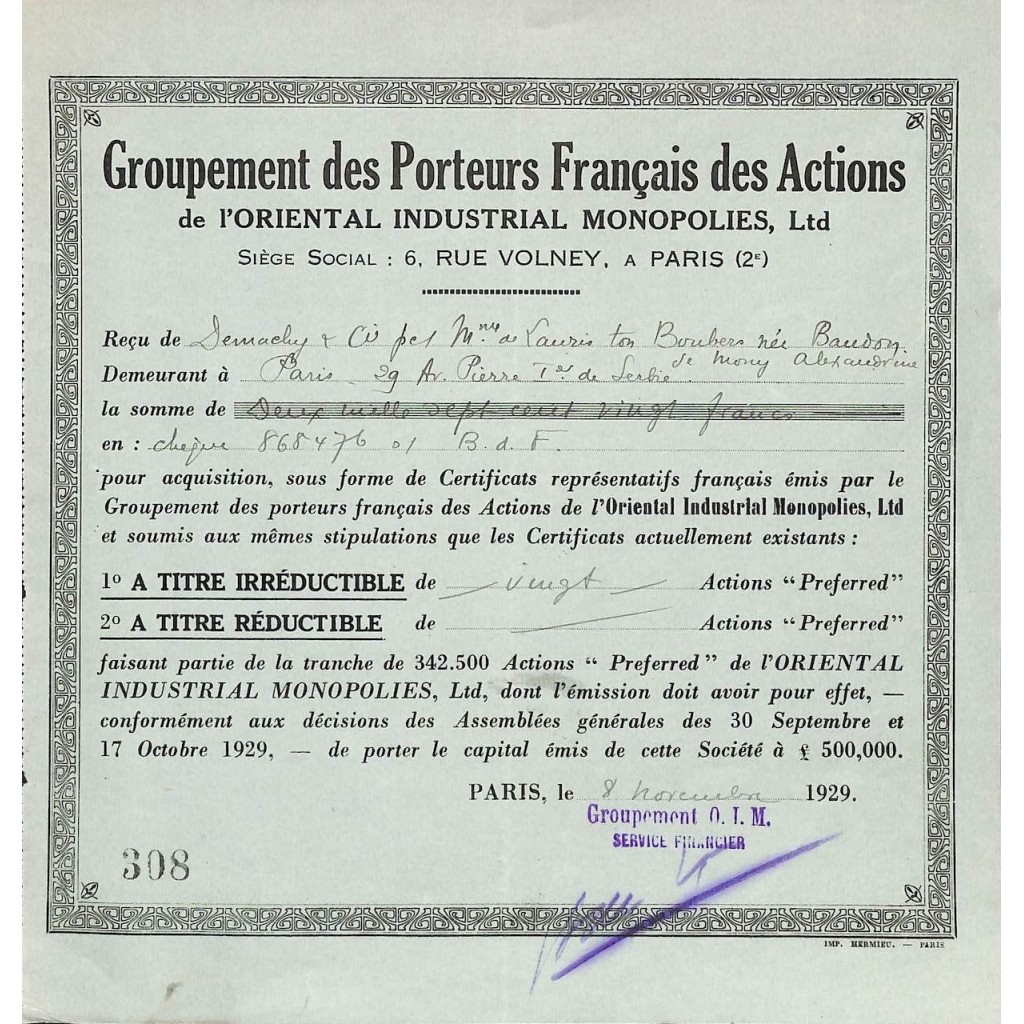 1929 - GROUPEMENT DES PORTEURS FRANCAIS DES...