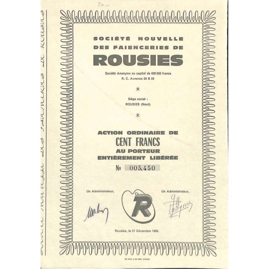 1966 - ROUSIES SOC. NOUVELLE DES FAIENCERIES DE