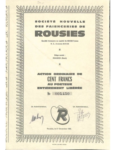 1966 - ROUSIES SOC. NOUVELLE DES FAIENCERIES DE