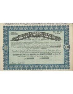 SOC. GENERALE INDUSTRI METALLURGICHE - 100 AZIONI MILANO 1930
