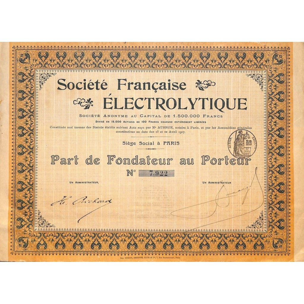 1907 - ELECTROLYTIQUE SOC. FRANCAISE